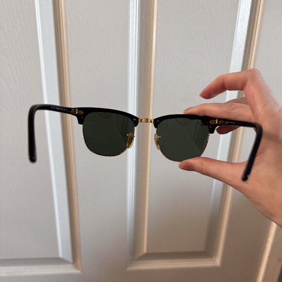 Ray-Ban Clubmaster Classic Sunglasses Unisex - Black on Gold Frame Green Lenses - Picture 3 of 9